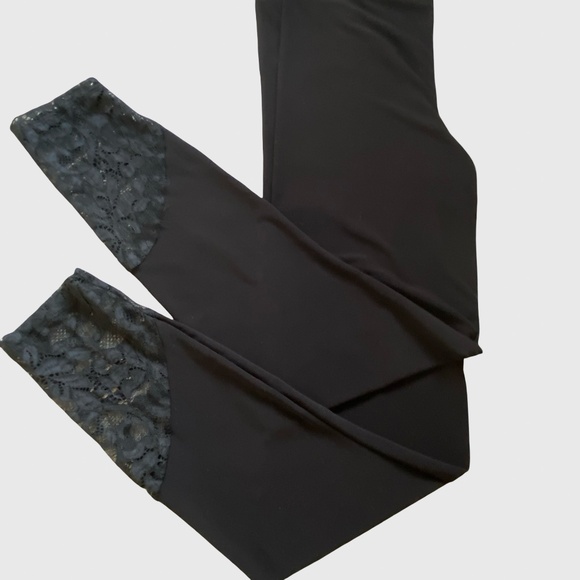Sympli Black Lace Hem Stretch Elastic Waist Leggings - Sz- 8 (M) - Picture 2 of 13